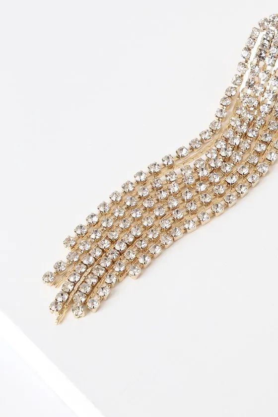 Glitz Gold Rhinestone Tassel Earrings sold by Lulus product image thumbnail 4