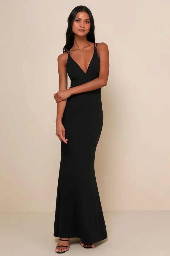 All this Allure Black Strappy Backless Mermaid Maxi Dress sold by Lulus