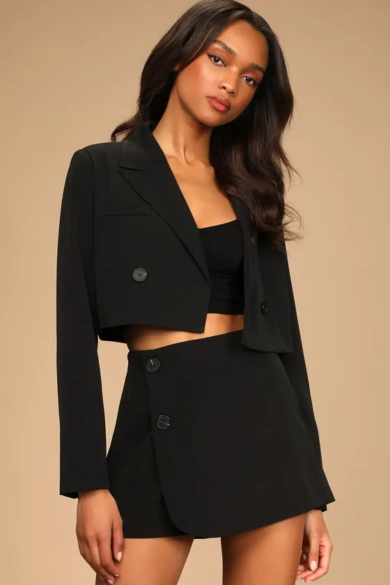 Suit 'Em Up Black Black High-Waisted Skort sold by Lulus