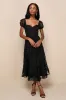 Notable Elegance Black Mesh Floral Applique Bustier Midi Dress sold by Lulus
