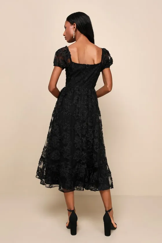 Notable Elegance Black Mesh Floral Applique Bustier Midi Dress sold by Lulus product image thumbnail 3