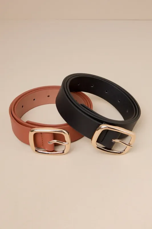 Exceptional Finish Brown and Black Two-Piece Belt Set sold by Lulus