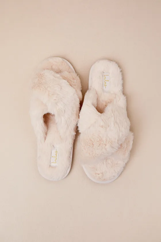 Elerie Cream Faux Fur Slide Slippers sold by Lulus product image thumbnail 3