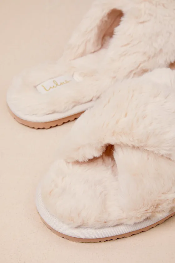 Elerie Cream Faux Fur Slide Slippers sold by Lulus product image thumbnail 4