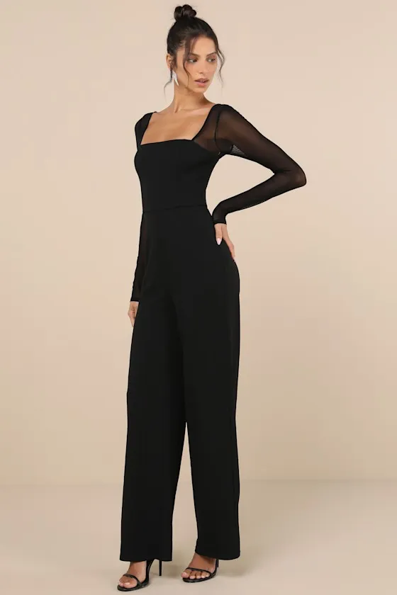 Lovingly Yours Black Mesh Long Sleeve Jumpsuit sold by Lulus product image thumbnail 2