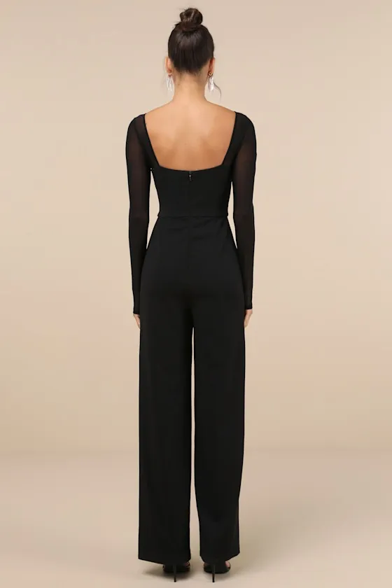 Lovingly Yours Black Mesh Long Sleeve Jumpsuit sold by Lulus product image thumbnail 3