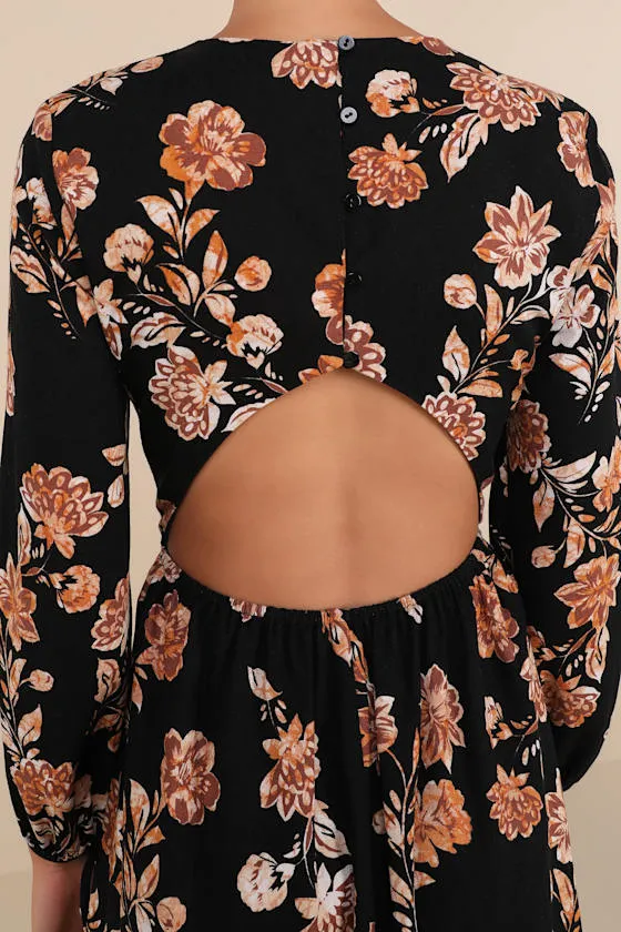 Darling Simplicity Black Floral Linen Cutout Mini Dress sold by Lulus product image thumbnail 3