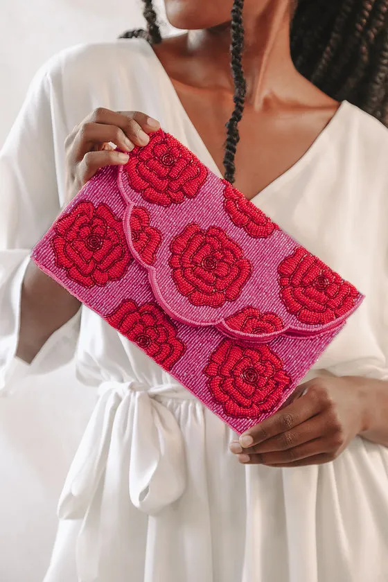 Hand-Picked Dark Pink and Red Beaded Clutch sold by Lulus product image thumbnail 2
