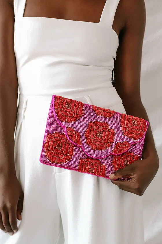 Hand-Picked Dark Pink and Red Beaded Clutch sold by Lulus product image thumbnail 3