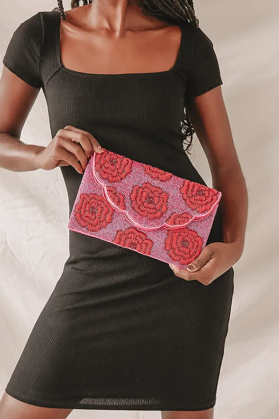 Hand-Picked Dark Pink and Red Beaded Clutch sold by Lulus product image thumbnail 4