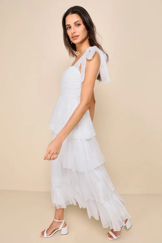Radiant Arrival Shiny White Organza Tiered Tie-Strap Maxi Dress sold by Lulus product image thumbnail 2