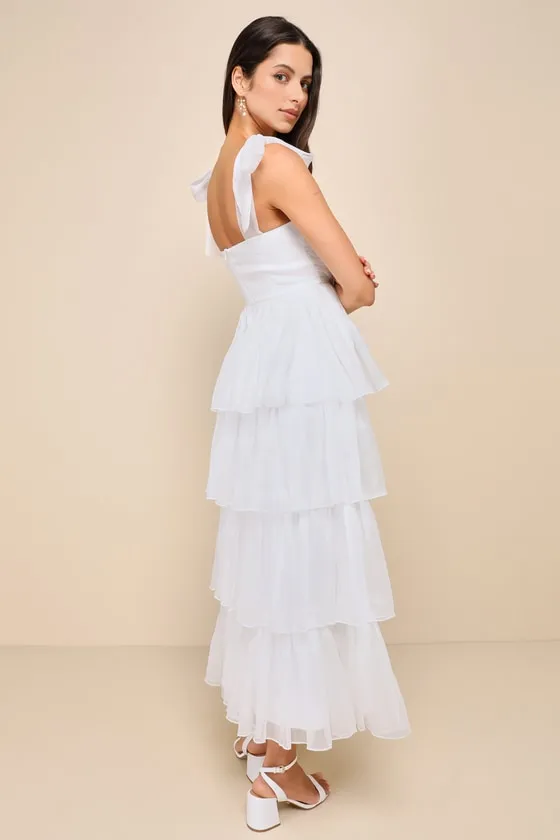 Radiant Arrival Shiny White Organza Tiered Tie-Strap Maxi Dress sold by Lulus product image thumbnail 3