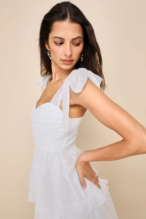 Radiant Arrival Shiny White Organza Tiered Tie-Strap Maxi Dress sold by Lulus product image thumbnail 4