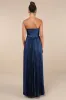 Perfected Elegance Navy Blue Satin Pleated Strapless Maxi Dress sold by Lulus