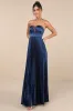 Perfected Elegance Navy Blue Satin Pleated Strapless Maxi Dress sold by Lulus