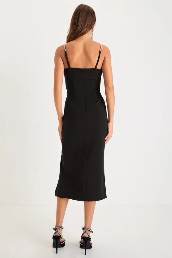 Upscale Flirt Black Rhinestone Sleeveless Bodycon Midi Dress sold by Lulus product image thumbnail 3