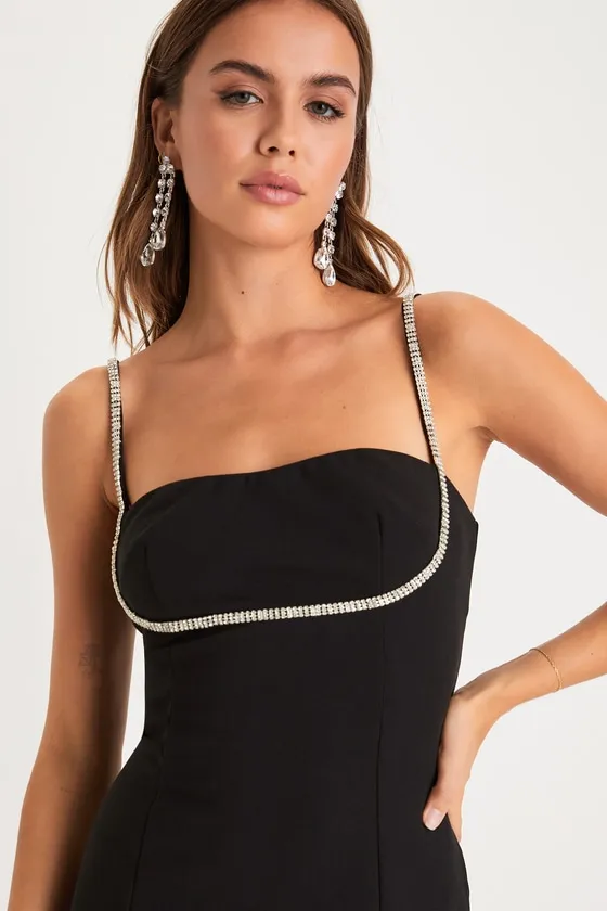 Upscale Flirt Black Rhinestone Sleeveless Bodycon Midi Dress sold by Lulus product image thumbnail 4