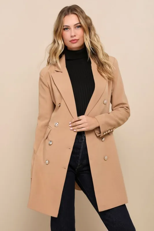 Captain's Blog Tan Double-Breasted Coat sold by Lulus