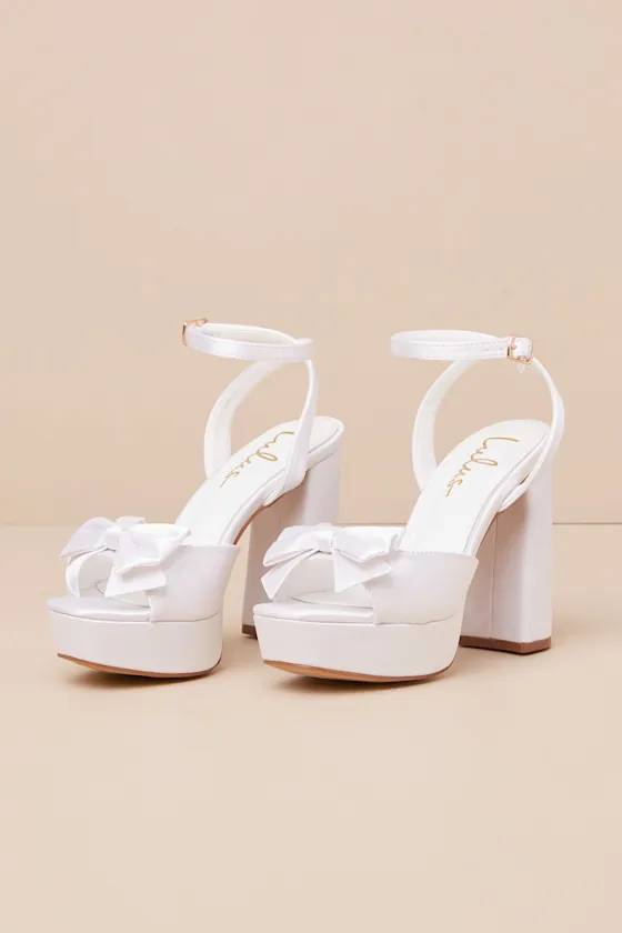 Pearlla Bow White Satin Platform High Heel Sandals sold by Lulus product image thumbnail 2