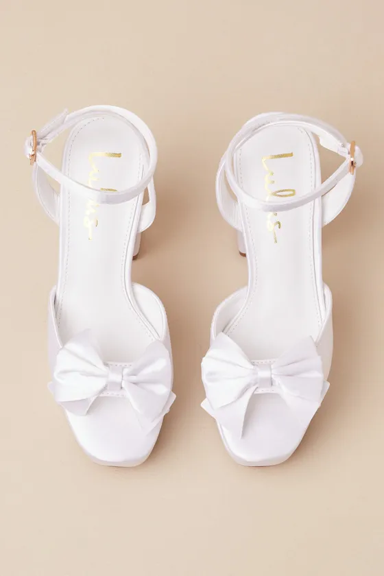 Pearlla Bow White Satin Platform High Heel Sandals sold by Lulus product image thumbnail 3