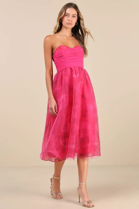 Splendidly Yours Pink Floral Organza Mesh Strapless Midi Dress sold by Lulus product image thumbnail 2