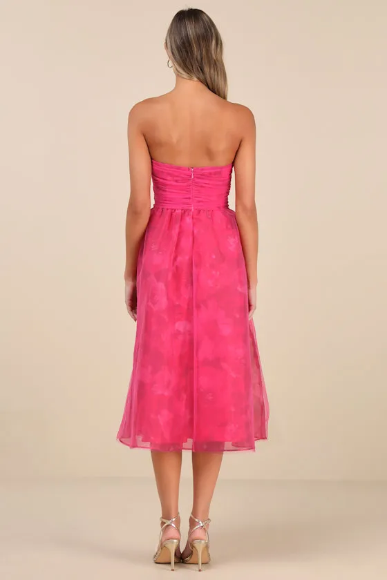 Splendidly Yours Pink Floral Organza Mesh Strapless Midi Dress sold by Lulus product image thumbnail 3