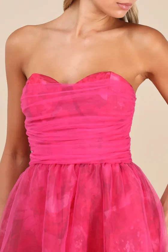 Splendidly Yours Pink Floral Organza Mesh Strapless Midi Dress sold by Lulus product image thumbnail 4