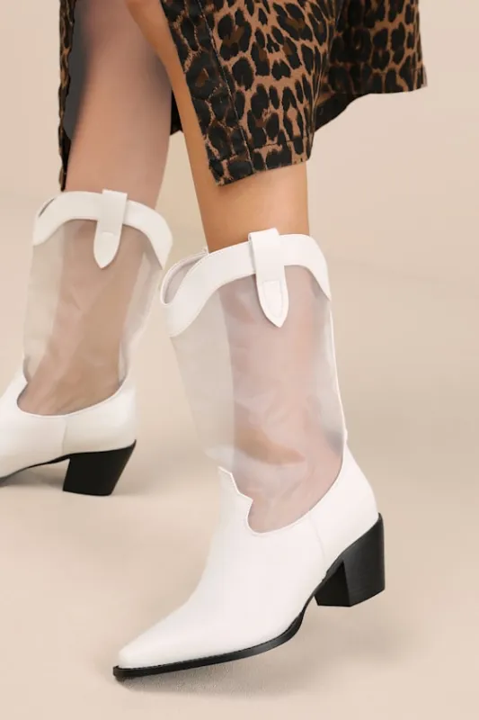 Wyley White Sheer Mesh Mid-Calf Western Boots made by Lulus