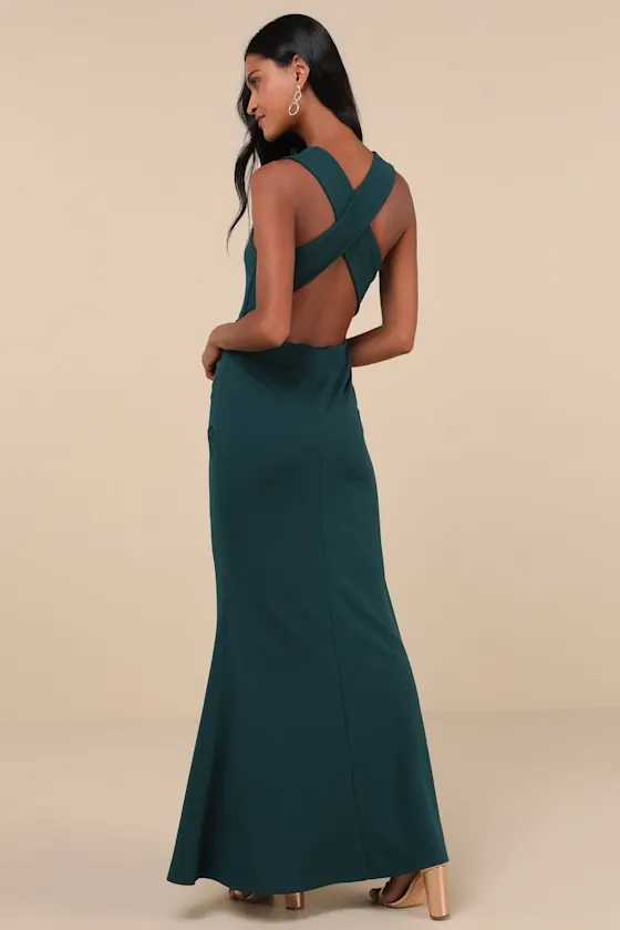 Captivating Luxury Dark Teal Backless Mermaid Maxi Dress sold by Lulus product image thumbnail 2