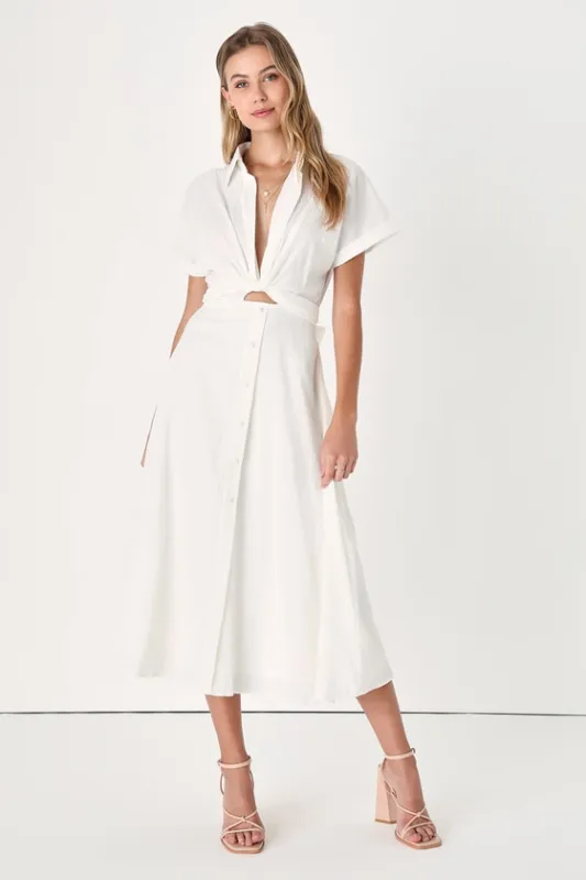 Palermo Perfection White Collared Midi Dress with Pockets sold by Lulus