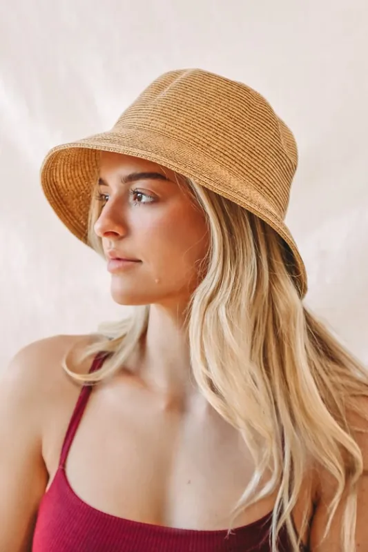 Bon Voyage Babe Tan Straw Bucket Hat sold by Lulus