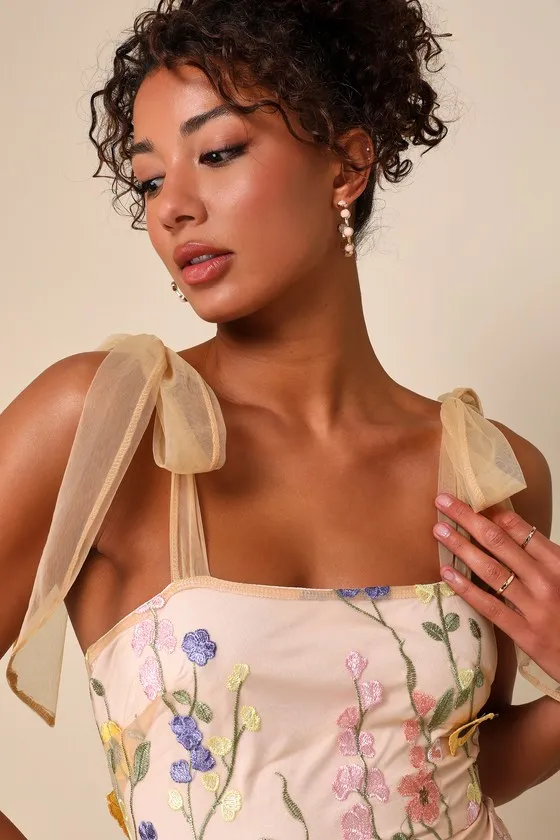 Thriving Poise Blush 3D Floral Embroidered Tie-Strap Maxi Dress sold by Lulus product image thumbnail 4