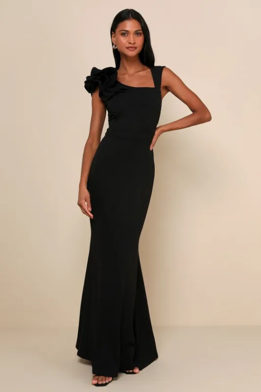 Lucette Black Sleeveless Ruffled Mermaid Maxi Dress sold by Lulus