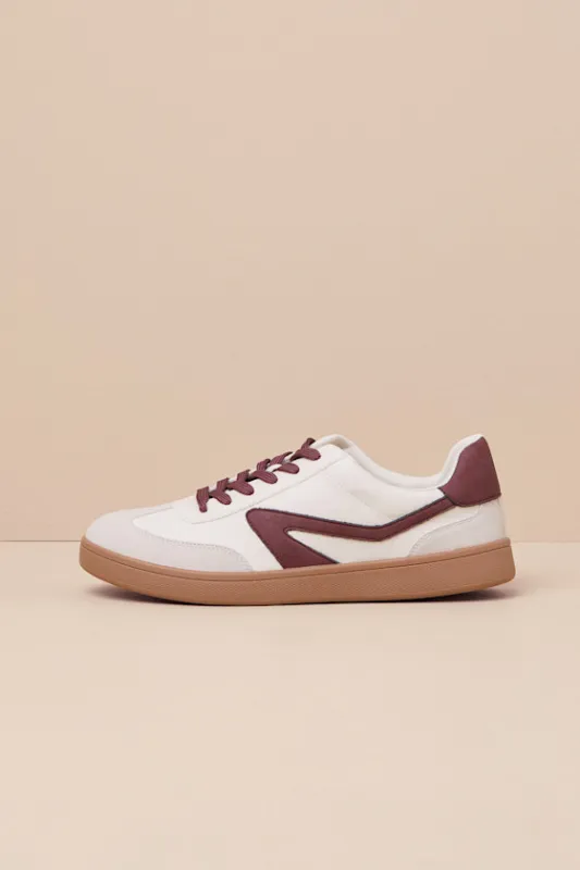 Voyage Burgundy Multi Color Block Lace-Up Sneakers sold by Lulus