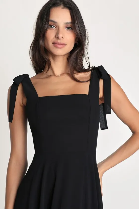 Love Me Forever Black Tie-Strap Square Neck Maxi Dress sold by Lulus product image thumbnail 3
