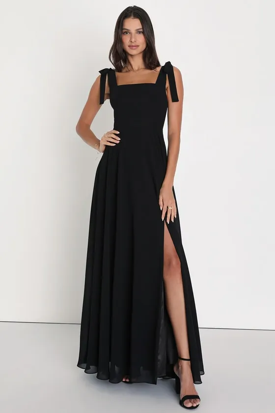 Love Me Forever Black Tie-Strap Square Neck Maxi Dress sold by Lulus product image thumbnail 4