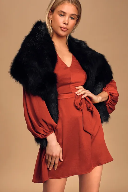 Demure and Dreamy Black Faux Fur Stole sold by Lulus