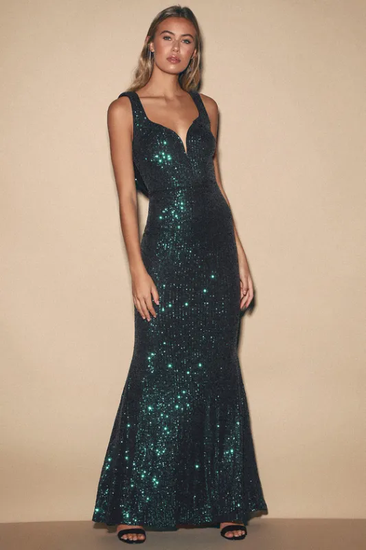 Forever Glam Emerald Green Sequin Mermaid Maxi Dress sold by Lulus