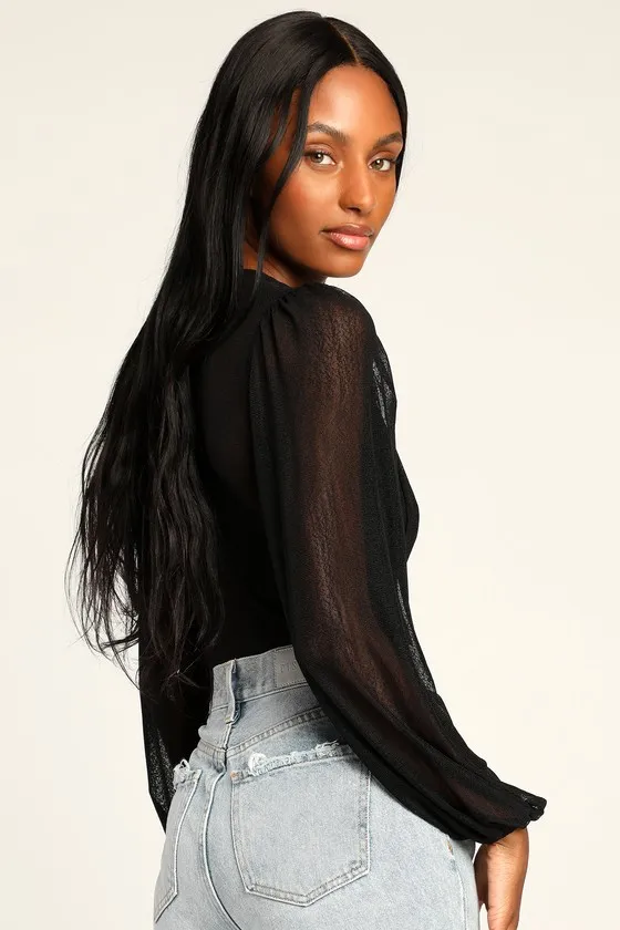 Properly Trendy Black Mesh Long Sleeve Bodysuit sold by Lulus product image thumbnail 2