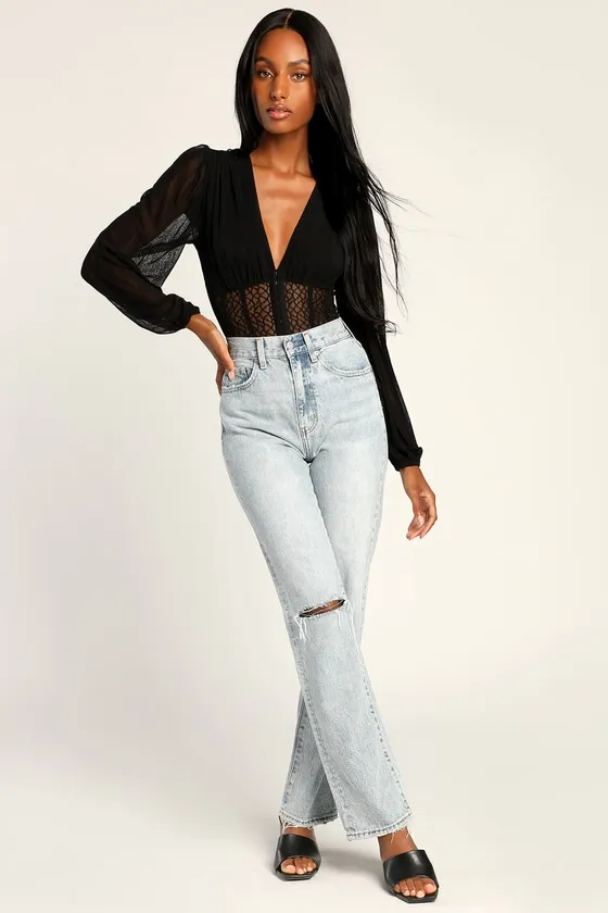Properly Trendy Black Mesh Long Sleeve Bodysuit sold by Lulus product image thumbnail 3