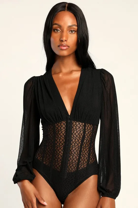 Properly Trendy Black Mesh Long Sleeve Bodysuit sold by Lulus product image thumbnail 4