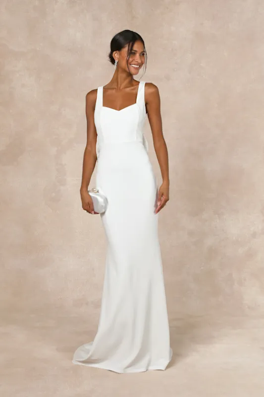 Romantic Glow White Backless Pearl Bow Maxi Dress sold by Lulus