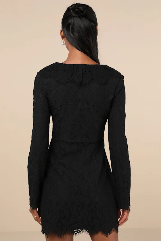 Memorably Romantic Black Lace Long Sleeve Mini Dress sold by Lulus product image thumbnail 2