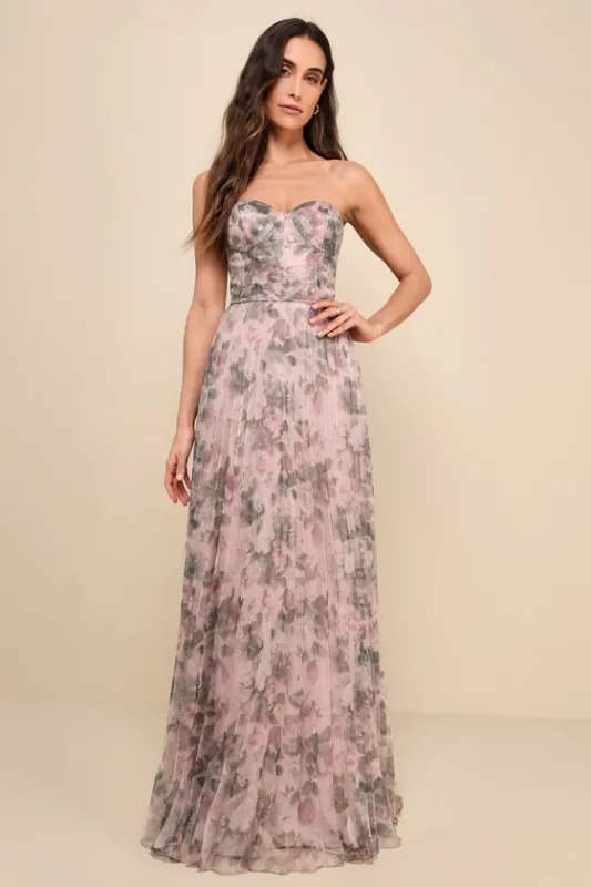 Most Beautiful Day Pink Multi Floral Print Organza Maxi Dress sold by Lulus
