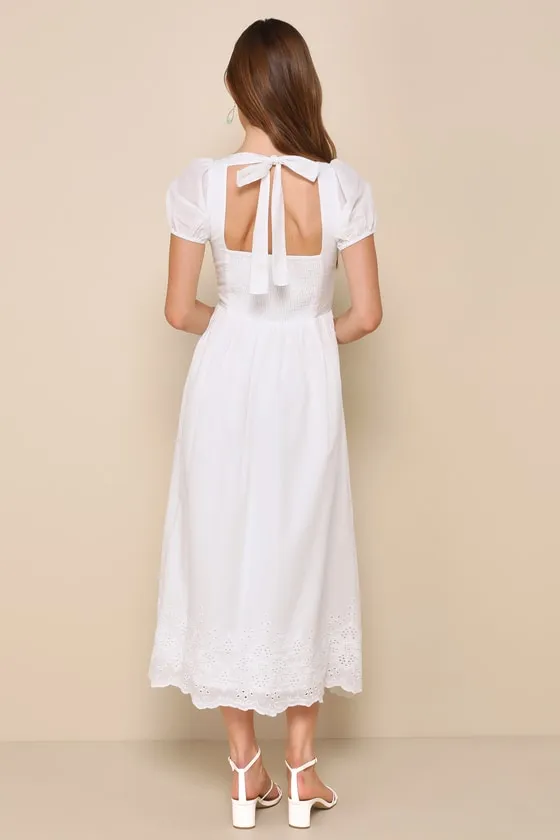 Stylish Merriment White Puff Sleeve Embroidered Midi Dress sold by Lulus product image thumbnail 2