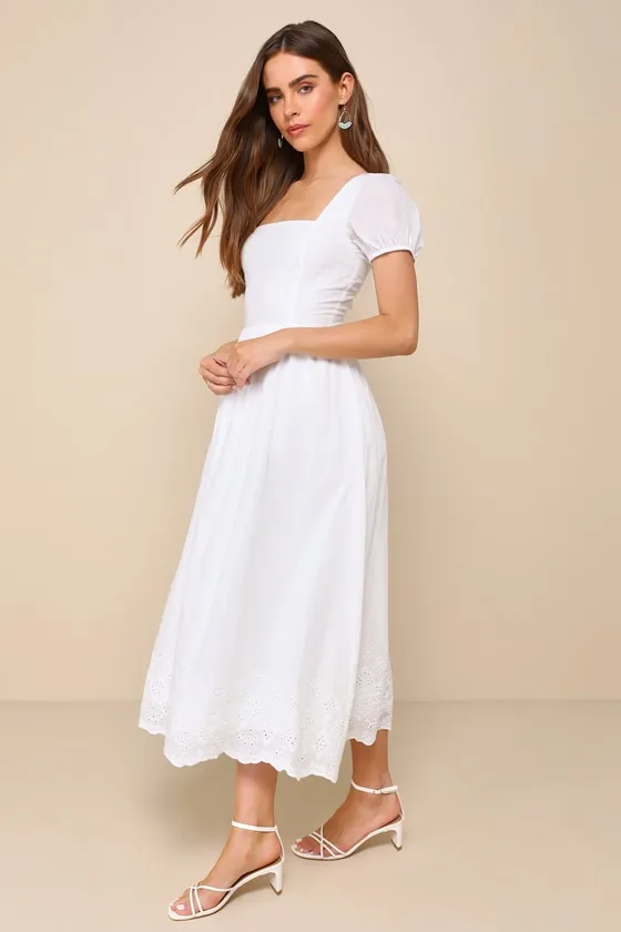 Stylish Merriment White Puff Sleeve Embroidered Midi Dress sold by Lulus product image thumbnail 4