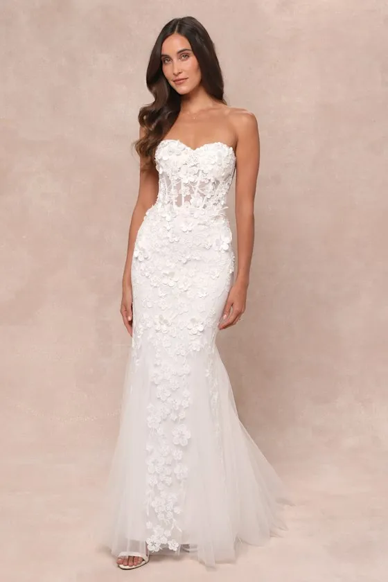 Adoring Bliss White Tulle Strapless Lace-Up Mermaid Maxi Dress sold by Lulus product image thumbnail 2