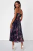 Alluring Invite Midnight Blue Floral Pleated Bustier Midi Dress sold by Lulus