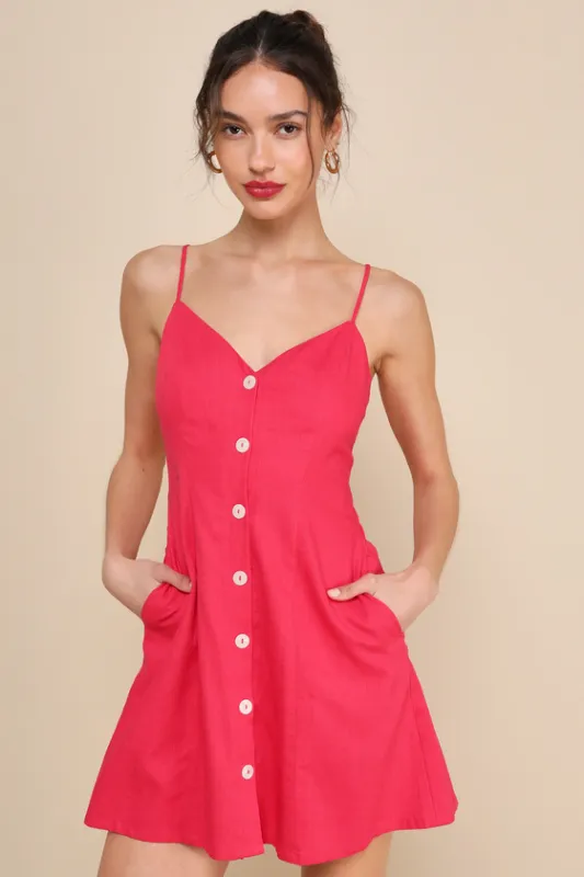 Favorite Find Hot Pink Linen Mini Dress With Pockets sold by Lulus