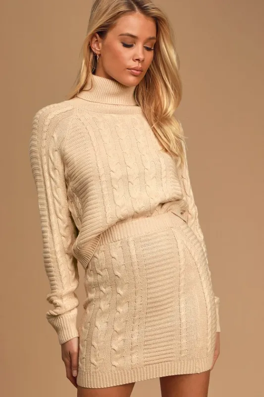 In the Cards Beige Cable Knit Two-Piece Sweater Dress sold by Lulus